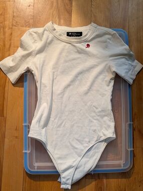 Willy Chavarria x Zara White Short-Sleeve Bodysuit with Red Rose Embroidery